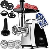 Bomann® tritacarne elettrico 1000W, accessorio per biscotti/spritz, 3 dischi trafila in metallo, funzione avanti e retromarcia, insaccatrice inclusa, corpo e coclea in metallo, FW 6067 CB