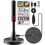 Antenna TV Interna, Antenna TV Interna HDTV Digitale 500+ Miglia Amplificata con Base Magnetica/Amplificatore di Segnale Support 4K HD/1080P/VHF/UHF per Home Smart Televisione/Radio, Cavo Coassiale 5M