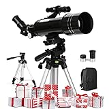 Telescopio Astronomico Rifrattore da 70/400mm con Treppiede Regolabile in Alluminio e Oculari Kellner da 6 mm e 25 mm, con Zaino, Telescopio per Principianti e Hobbisti per l'Osservazione della Luna