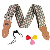 COYUN Tracolla Chitarra Elettrica Regolabile, Guitar Strap Acustica, Cinghie Per Chitarra In Cotone, Bohémien Vintage Ricamata, Con 3 Plettri, Per Chitarre Acustiche, Bassi-Accessoires Guitare (A)