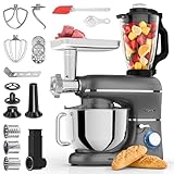 Fentic 6 in 1 Impastatrice Planetaria – 2000W – Con Tritacarne, Frullatore da 1,5L, Tagliaverure, Accessori Extra – Robot da Cucina con Ciotola 6.2L, Frusta, Gancio Impastare, Mescolatore (Antracite)