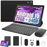 Tablet 10 Pollici Kit 8-in-1 Android 15 Tablet PC con Custodia, Tastiera, Mouse, Penna, Cuffie, Alimentatore, Cavo, Octa-Core, 20 GB RAM, 64 GB ROM, Espandibile 1TB,Display IPS 1280x800,5000 mAh(Nero)