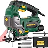 Seghetto Alternativo 800W, TECCPO 0-3000SPM Seghe con Guida Laser, 6 Velocità Regolabili, Angolo di Taglio Inclinato da ±45°, 6 Lame, Valigetta, Cavo da 2m, Adatto a metallo e legno -TAJS01P