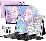 Dghrti Tablet Android 15 10' Schermo IPS HD | 30GB RAM 128GB + Estensione 1TB | Octo-Core 8000mAh | Wi-FI 6 | Widevine L1 | 8MP+5MP | Telaio in Metallo | con Tastiera e Mouse | Viola