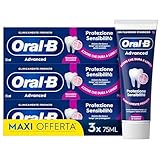 Oral-B Dentifricio Advanced Protezione Sensibilità 3x75ml, Dentifricio per Denti Sensibili, Pulizia Denti Efficace, Alito Fresco, Sapore Eucalipto Menta Piperita