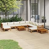 Gecheer Set Divani Pallet Modulari da Giardino per Esterno in Legno d'Acacia con Cuscini Crema,Salotto da Giardino da Esterno,Divano Angoalre,Set Divani da Giardino da Esterno,Divano con Penisola