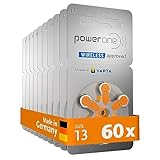 PowerOne Batterie per apparecchi acustici tipo 13, 60 pezzi, arancione, pile confezione economica, per amplificatore acustico, Made in Germany