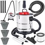 LEHMANN Haddo Aspirapolvere industriale 2000W | per camino con doppio sistema di filtri | per camino mangiacenere | a secco umido con serbatoio in acciaio inox da 20 litri, argento