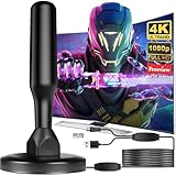 Antenna TV Interna 2026 Antenna TV Interna Amplificata Potente, Terrestre con 500 km di Ricezione con Base Magnetica, Amplificatore di Segnale Support 4K HD/1080P per HDTV (black)