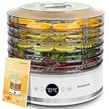 Aigostar Essiccatore Alimenti, Display LED, 5 Vassoii Senza BPA, Timer 48H, Essiccatore con Funzione 'Ventola' & Temperatura Regolabile 35-70°C, Silenzioso, 380W, Include Libro di Ricette