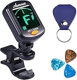 Asmuse Accordatore Clip per Chitarra Violino Ukulele Basso Elettrico Auto-Off Universale Tuner Cromatico with 3 Plettri Alice/Batteria e Porta plettri