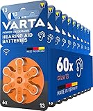 VARTA Batterie per apparecchi acustici tipo 13, 60 pezzi, arancione, pile Power on Demand, confezione economica, per amplificatore acustico, Made in Germany