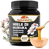 NaturalePiù Miele di Manuka 400+ MGO da 250 gr. Prodotto in Nuova Zelanda, Attivo e Grezzo, Puro e Naturale. Metilgliossale Testato da Laboratori Accreditati