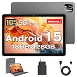 Tablet 10 Pollici, Tablet Android 15 con Cover, Unisoc T30 Quad-Core, 18 GB RAM + 128 GB ROM + 1 TB TF, Display HD IPS 1280x800, Fotocamera Doppia 5MP + 8MP, 6000 mAh, WiFi 6, Widevine L1, GPS (K302)
