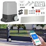 Fiqops Set di azionamento per cancello scorrevole, 800 kg, 370 W, Smart WiFi, azionamento automatico, 2 telecomandi, cremagliera 4 m, 2 chiavi sblocco, chiusura automatica