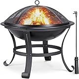 Yaheetech Braciere da Giardino Esterno Portatile con Copertura Protettiva e Attizzatoio per Terrazza da Campeggio/Raduno 54 x 54 x 50cm per Riscaldamento Nero