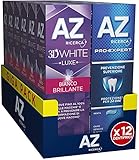 Dentifricio AZ 3D White Luxe & Pro Expert, con Azione Sbiancante Denti, Protegge contro la Placca, per una Pulizia Profonda e un Bianco Brillante, Maxi Formato da 12 Confezioni X 75ml