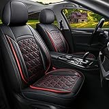 JDWBT Coprisedili Auto In Pelle Set Completo, Coprisedili Auto In Pelle Universale,Coprisedili Auto Per La Maggior Parte Delle Berline, Suv (Set Di 5 Pezzi) (Nero rosso, Set Completo)