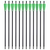 PMSM Frecce in Carbonio per Balestra 18 Pollici 20 Pollici Frecce da Caccia per Balestra,Frecce per Balestra Bulloni con Alette Verdi da 4 'e Punta Sostituita(Pack of 12) (18)