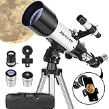 MEEZAA Telescopio, Telescopio Astronomico Bambini, 70/400mm Rifrattore Portatile Telescopi Professionale per Adulti e Principianti con AZ Mount Treppiede, Adattatore Telefonico e Borsa Trasporto