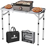 FUNYKICH Tavolo da Campeggio Pieghevole 87x40 cm,Tavolo da Barbecue Portatile per Esterni con 3 Altezze Regolabili (26/48/70 cm) e Maniglia di Trasporto, Piano in Rete,Colore Argento