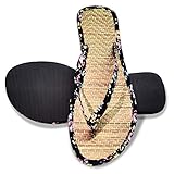Infradito Uomo Donna Paglia Ciabatte Estate Floreale Flip Flops Adulto Sandali Scarpe da Spiaggia e Piscina per Coppie,Nero,36