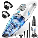Topipop Aspirabriciole Senza Fili, 25000Pa Aspirapolvere Portatile con Stazione di Ricarica, Filtro HEPA Lavabile e Batteria 8000mAh, Include LED e 3 Spazzole per Casa, Pelo Animali, Auto (Bianco)