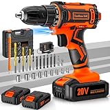 Trapano Avvitatore a Batteria 20V, 2 Batterie 2.0Ah, Max 42Nm, 25+1 Impostazione Coppia, LED Luce, 2 Velocità, 24 Accessori, 10mm Mandrino Autoserrante, per Riparazione, Fai da te