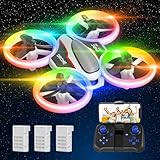 Mini Drone con Telecamera 720P HD per Bambini e Principianti, Droni Quadricottero RC con Luci Colorate e 3 Batterie, Giocattolo Regalo per Ragazzi e Ragazze