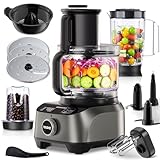 YASHE Robot da Cucina Multifunzione, 2,5L Ciotola & 1,5L Bicchiere Frullatore, Mixer, Grinder, Estrattore di Succo, Impastatrice, Affettatore & Grattugia, 3 Velocità + Pulse, Blocco di Sicurezza