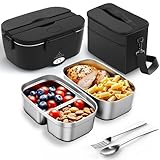 ESOHOT Scaldavivande Elettrico Portatile,120W Scalda Vivande Portatile Elettrico Riscaldamento Ultrarapido 12V/24V/230V Porta Pranzo Riscaldabile per Viaggi, Lavoro, Auto, Camion (1,5L x 2)