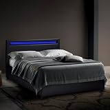 Produce Shop Letto Matrimoniale 2 piazze Moderno con Rete testiera LED cassetti 160x190 Geneva King - Nero