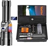 Relybo Torcia Led Potente Professionale, 1000000 Lumens Torcia Led Ricaricabile, Torce Led Alta Potenza Ricaricabili, 9 Modalità, Luce Laterale COB, Torcia Tattica Militare Per Campeggio Emergenza