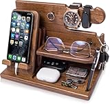 Teslyar Docking Station in Legno Massello di Frassino, Organizer da Comodino per Smartphone, Orologio, Portafoglio | Idea Regalo Uomo/Donna per Natale, Marito, Moglie, Papà (Beige)
