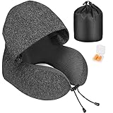 Eono, Cuscino Collo Memory Foam Cervicale, con Cappuccio, Comodo da Viaggio per Aereo, Auto, Treno, Ufficio