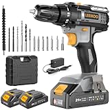 Avvitatore a Batteria, LEEIKOO Trapano Avvitatore Batteria 21V, Avvitatore Elettrico 42N.m con 2 Batterie da 2.0Ah, 2 Velocità, 18+1 Coppie, 14 Accessori, Luce a LED Per Fai da te, Casa e Giardino