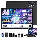 Dghrti Tablet Android 15 [30GB RAM] 128GB ROM, 10 Inch IPS HD Screen+1TB Expansion - Octo-Core, 8000mAh, Metal Body, 5MP+8MP, Face ID, Widevine L1 - with Keyboard and Mouse - Black
