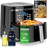 Aigostar Smart Cube - Friggitrice ad aria intelligente, 1900W, 7L. Modalità manuale, schermo LED, 7 funzioni preimpostate con mantenimento calore in modalità manuale. Connessione Wi-Fi. Senza BPA