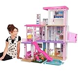 Barbie Casa dei Sogni - Playset Casa di Barbie 3 piani - Piscina - Scivolo - Ascensore - Oltre 75 Accessori - Alta 110 cm - Regalo per Bambini 3-7 Anni, GRG93