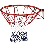 BAKAJI Canestro Basket Palla Canestro Regolamentare da Parete Muro Tabellone Anello in Metallo con Rete in Nylon Diametro 45cm Esterno Giardino Kit Montaggio Incluso Gioco Sport