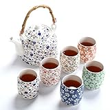 fanquare Vintage Servizio da tè in Porcellana Floreale, Kung Fu Set da tè in Ceramica Cinese Fatto a Mano, 1 Teiera e 4 Tazzine da tè
