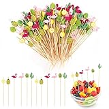 Vasmeiy 100 Pezzi Tuzzicadenti Decorativi in Legno, 12cm Bastoncino da Cocktail, Spiedini da Cocktail con Graziose Decorazioni, Stuzzicadenti Lunghi Decorazione, per Feste, Matrimoni, Compleanni