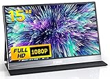 KUMK Monitor Portatile 15 Pollici, Schermo Portatile IPS 1920x1080P Full HD, Schermo Esterno con HDMI & Tipo-C per Laptop, PC, PS3, PS4, PS5, Switch, Telefono, Supporto VESA, HDR, 60Hz, (Argento)