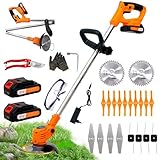 OUTIGO Decespugliatore a Batteria, Decespugliatore Elettrico a Batteria, dotato di 2 batterie e 4 lame, Tosaerba a batteria Tosaerba Pieghevole da 800W,adatto per tagliare l'erba di prati e cespugli