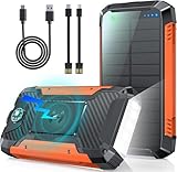 Power Bank 49800mAh, Solare Powerbank Ricarica Rapida 30W, Caricatore Portatile Wireless con 2 Cavi Integrati, 4 Porte, 4 Uscite, 12 LED Torcia, Batteria Portatile per Campeggio e Outdoor