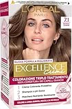 L’Oréal Paris Colorazione Triplo Trattamento Excellence, Con Acido Ialuronico, 100% Copertura Capelli Bianchi, Per Capelli Più Idratati, Biondo Cenere (7,1)