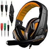 DLAND Gaming Headset, Cuffie da gioco con isolamento acustico a basso rumore da 3,5 mm con microfono per computer portatile, cellulare, PS4 e così via - Controllo volume (nero e arancione)