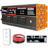 3000W/5000W Inverter 12V 220V, con 2 prese AC, display LCD, telecomando wireless, porte di ricarica USB, adatto per auto, camper e esterni