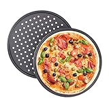 Relaxdays Teglia per Pizza, Set da 2, Rotonda, Forata, Antiaderente, per Crostate, Acciaio al Carbonio, ∅ 32 cm, Grigio