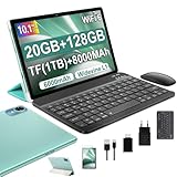 fezawio Tablet Android 14 10 Pollici - 5G & Wi-Fi 6, 20 GB RAM 128 GB ROM (Espandibile 1 TB) - Octa-Core, GMS, Widevine L1-6000 mAh, Fotocamere 8MP+5MP - Pacchetto Completo con Tastier - Verde